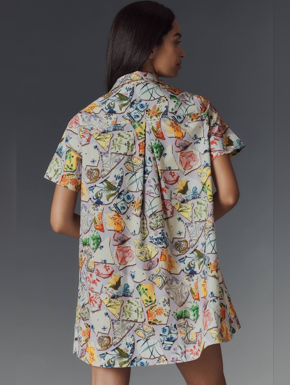 Anthropologie Casual Pastel Floral Short-Sleeve Button-Down Shirt - Multicolor - Picture 3 of 8